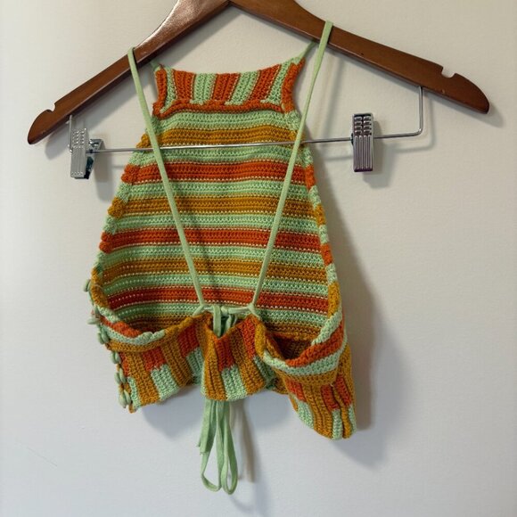 Urban Outfitters Crochet Tank Halter Crop Top Orange Green Size Small - Picture 6 of 9